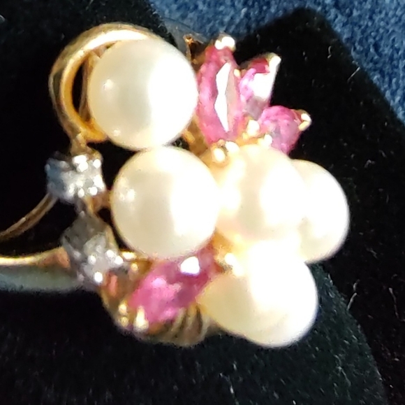 14K ring, ruby, prearl - Picture 3 of 6